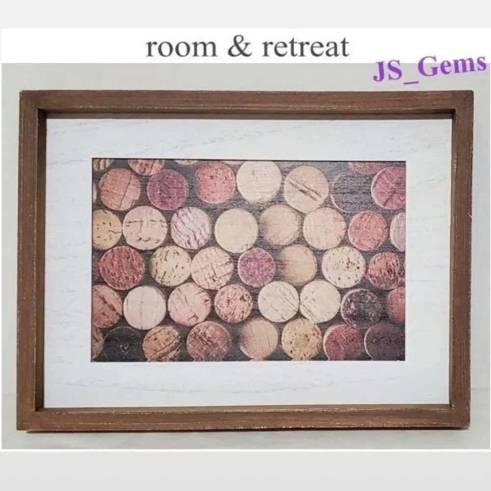 New Room & Retreat Wall Art Wine Corks Wood Framed Brown Picture Box Sign Décor